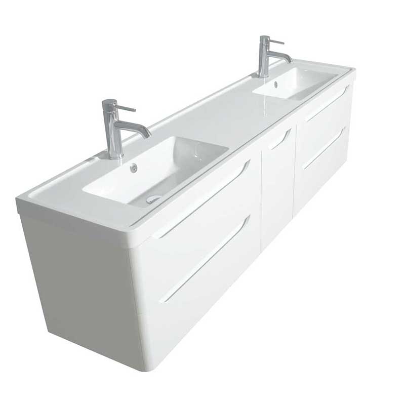 Wyndham Collection Murano 72 inch Double Bathroom Vanity in Glossy White, Acrylic-Resin Countertop, Integrated Sinks, and 24 inch Mirrors 3