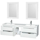 Wyndham Collection Murano 72 inch Double Bathroom Vanity in Glossy White, Acrylic-Resin Countertop, Integrated Sinks, and 24 inch Mirrors 2