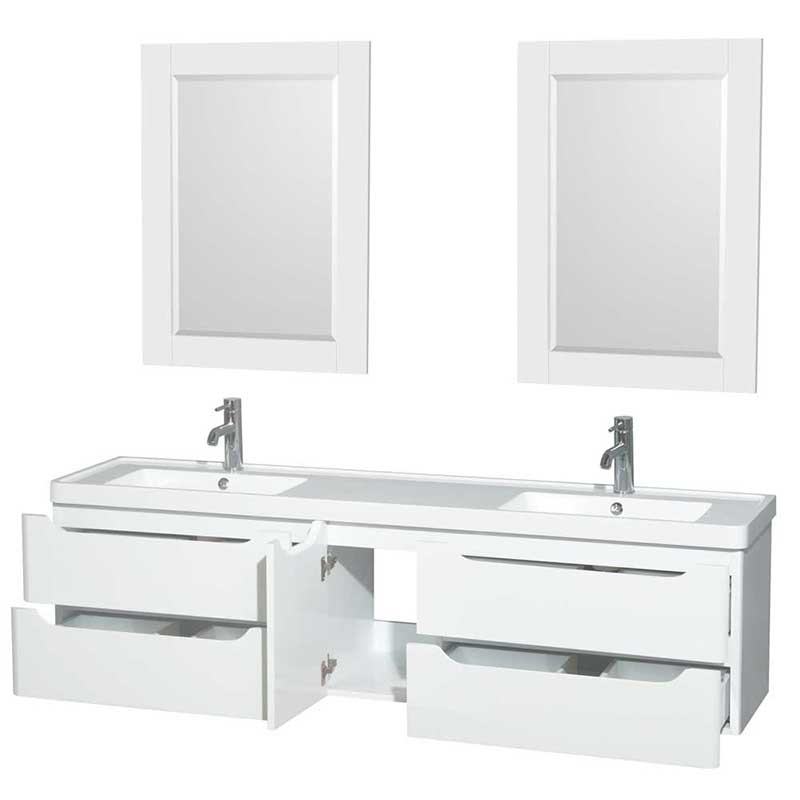 Wyndham Collection Murano 72 inch Double Bathroom Vanity in Glossy White, Acrylic-Resin Countertop, Integrated Sinks, and 24 inch Mirrors 2