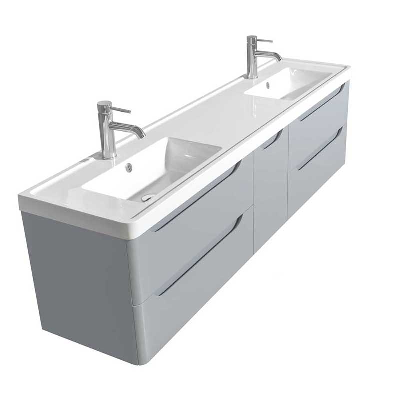 Wyndham Collection Murano 72 inch Double Bathroom Vanity in Gray, Acrylic-Resin Countertop, Integrated Sinks, and 24 inch Mirrors 3