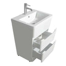 Wyndham Collection Caprice 24 inch Pedestal Bathroom Vanity in Glossy White, Acrylic-Resin Countertop, Integrated Sink, and 24 inch Mirror 4