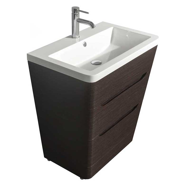 Wyndham Collection Caprice 30 inch Pedestal Bathroom Vanity in Espresso, Acrylic-Resin Countertop, Integrated Sink, and 24 inch Mirror 3