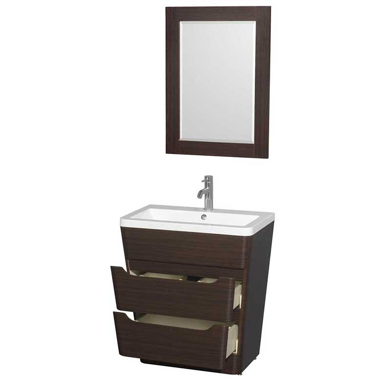 Wyndham Collection Caprice 30 inch Pedestal Bathroom Vanity in Espresso, Acrylic-Resin Countertop, Integrated Sink, and 24 inch Mirror 2