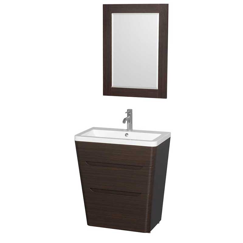 Wyndham Collection Caprice 30 inch Pedestal Bathroom Vanity in Espresso, Acrylic-Resin Countertop, Integrated Sink, and 24 inch Mirror
