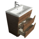 Wyndham Collection Caprice 30 inch Pedestal Bathroom Vanity in Walnut, Acrylic-Resin Countertop, Integrated Sink, and 24 inch Mirror 4