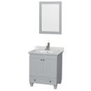 Acclaim 30" Single Bathroom Vanity in Oyster Gray, White Carrera Marble Countertop, Undermount Square Sink and 24" Mirror