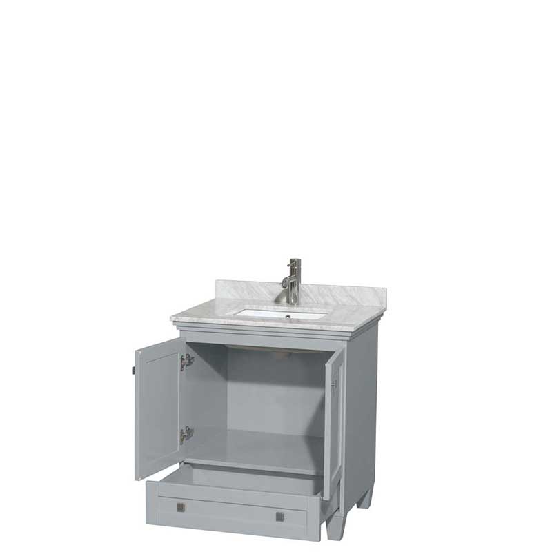 Acclaim 30" Single Bathroom Vanity in Oyster Gray, White Carrera Marble Countertop, Undermount Square Sink and No Mirror 2