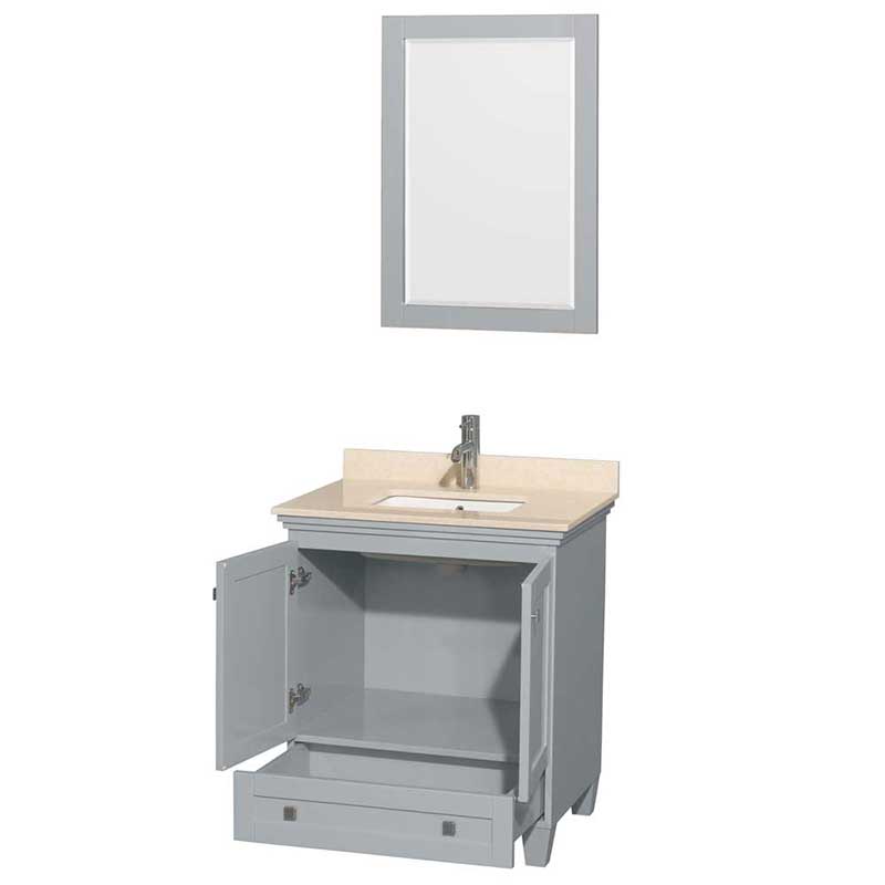Acclaim 30" Single Bathroom Vanity in Oyster Gray, Ivory Marble Countertop, Undermount Square Sink and 24" Mirror 2