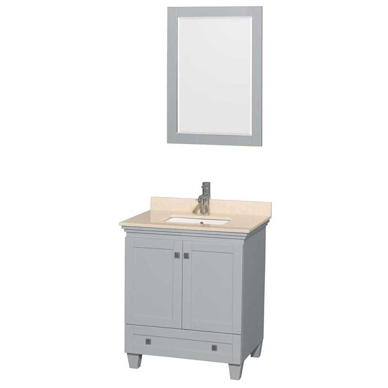 Acclaim 30" Single Bathroom Vanity in Oyster Gray, Ivory Marble Countertop, Undermount Square Sink and 24" Mirror