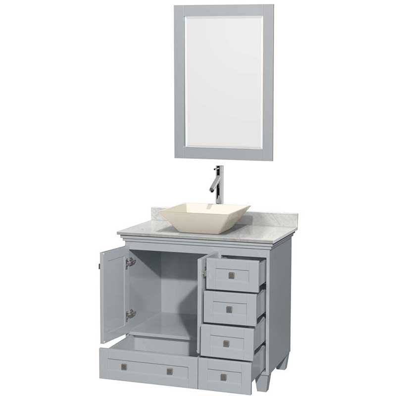Acclaim 36" Single Bathroom Vanity in Oyster Gray, White Carrera Marble Countertop, Pyra Bone Porcelain Sink and 24" Mirror 2