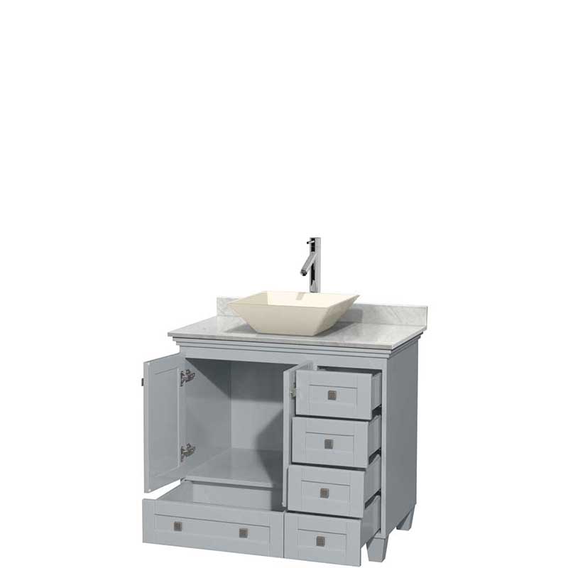 Acclaim 36" Single Bathroom Vanity in Oyster Gray, White Carrera Marble Countertop, Pyra Bone Porcelain Sink and No Mirror 2
