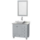 Acclaim 36" Single Bathroom Vanity in Oyster Gray, White Carrera Marble Countertop, Pyra White Porcelain Sink and 24" Mirror