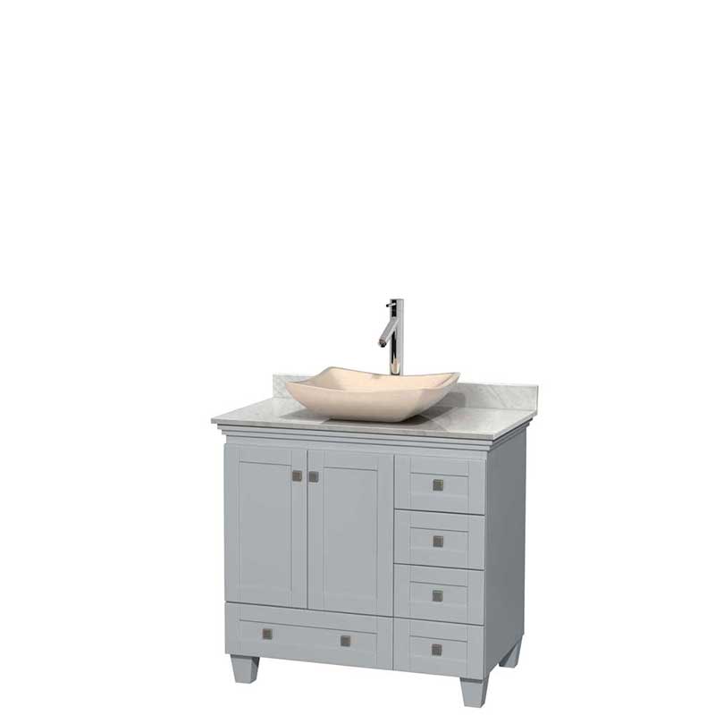 Acclaim 36" Single Bathroom Vanity in Oyster Gray, White Carrera Marble Countertop, Avalon Ivory Marble Sink and No Mirror