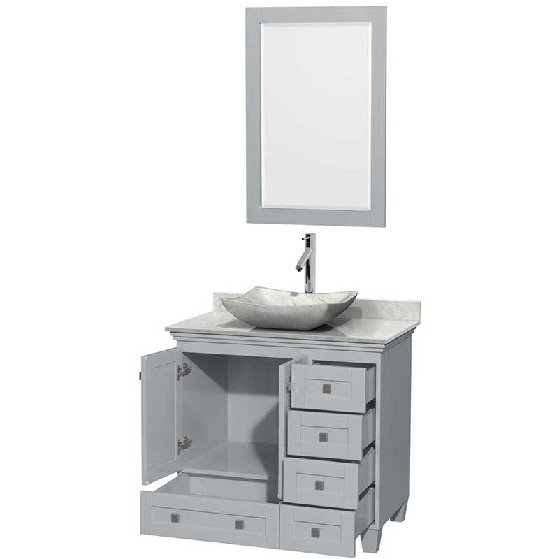 Acclaim 36" Single Bathroom Vanity in Oyster Gray, White Carrera Marble Countertop, Avalon White Carrera Marble Sink and 24" Mirror 2