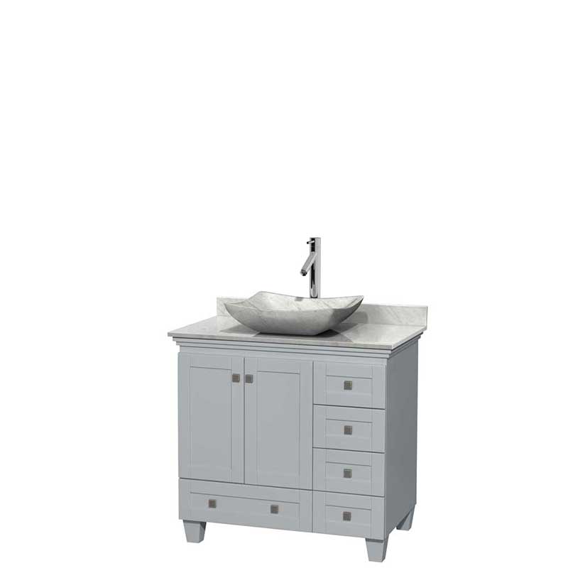 Acclaim 36" Single Bathroom Vanity in Oyster Gray, White Carrera Marble Countertop, Avalon White Carrera Marble Sink and No Mirror