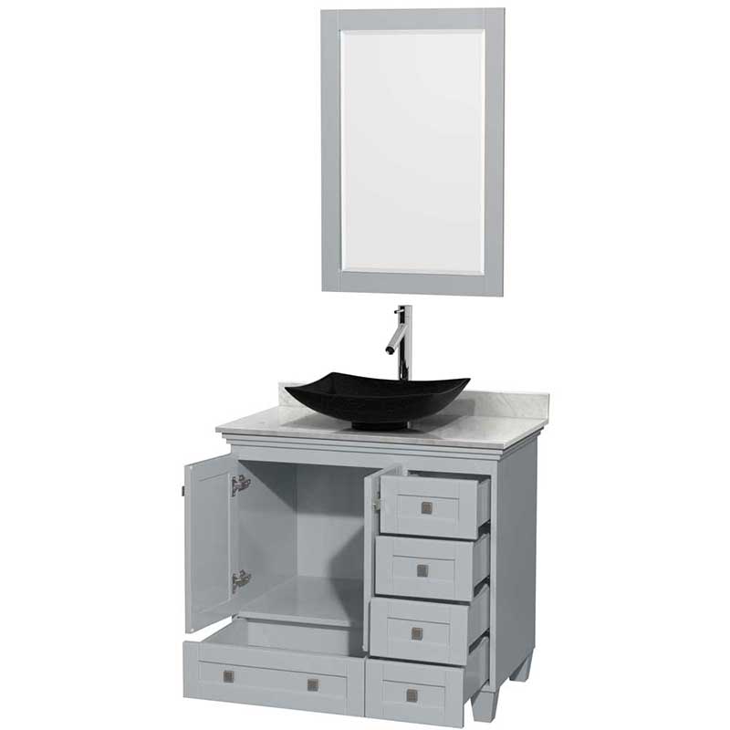 Acclaim 36" Single Bathroom Vanity in Oyster Gray, White Carrera Marble Countertop, Arista Black Granite Sink and 24" Mirror 2