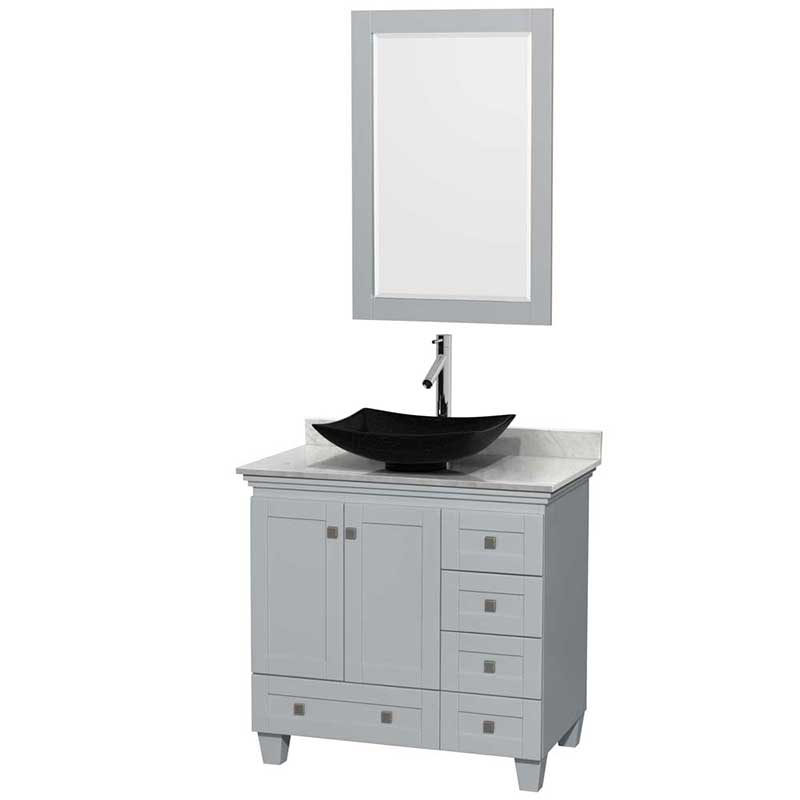 Acclaim 36" Single Bathroom Vanity in Oyster Gray, White Carrera Marble Countertop, Arista Black Granite Sink and 24" Mirror