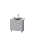 Acclaim 36" Single Bathroom Vanity in Oyster Gray, White Carrera Marble Countertop, Arista White Carrera Marble Sink and No Mirror
