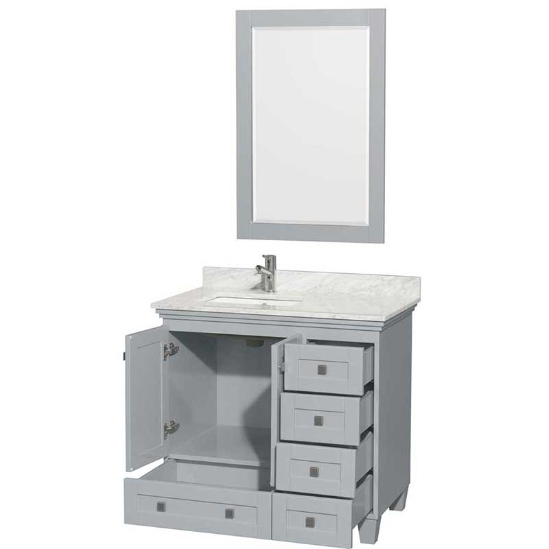 Acclaim 36" Single Bathroom Vanity in Oyster Gray, White Carrera Marble Countertop, Undermount Square Sink and 24" Mirror 2