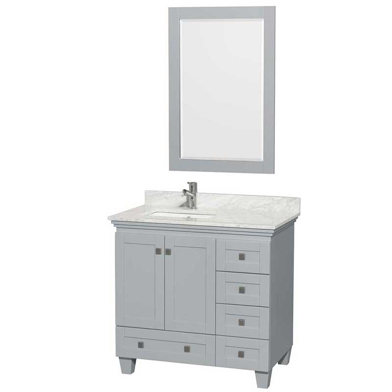 Acclaim 36" Single Bathroom Vanity in Oyster Gray, White Carrera Marble Countertop, Undermount Square Sink and 24" Mirror