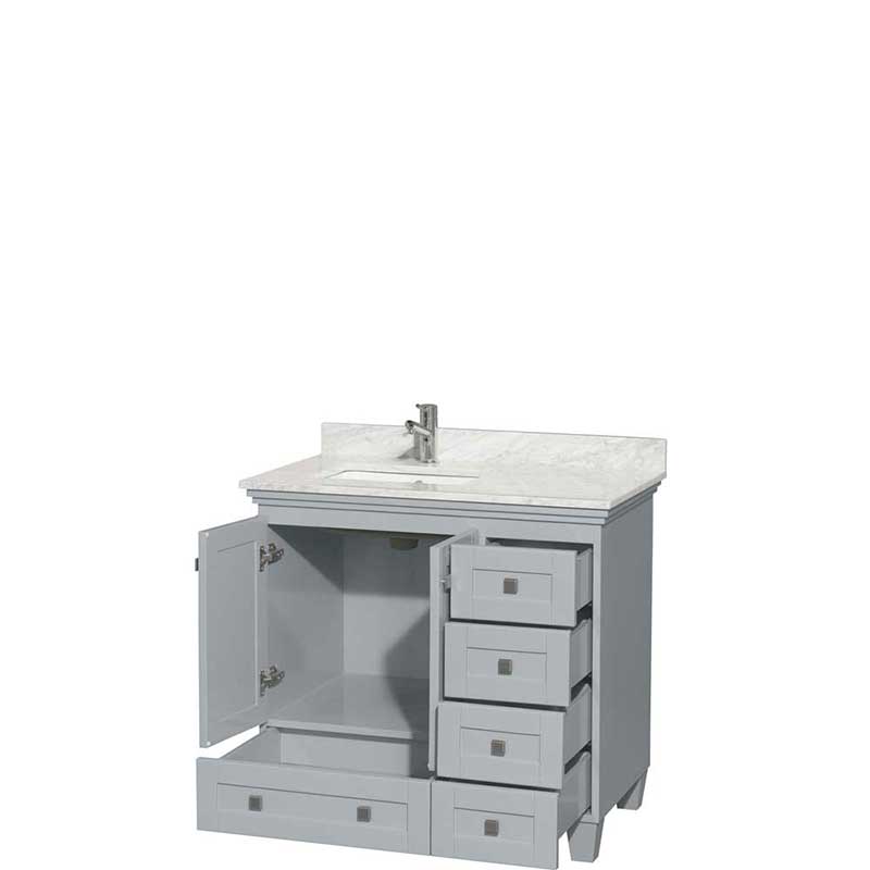 Acclaim 36" Single Bathroom Vanity in Oyster Gray, White Carrera Marble Countertop, Undermount Square Sink and No Mirror 2