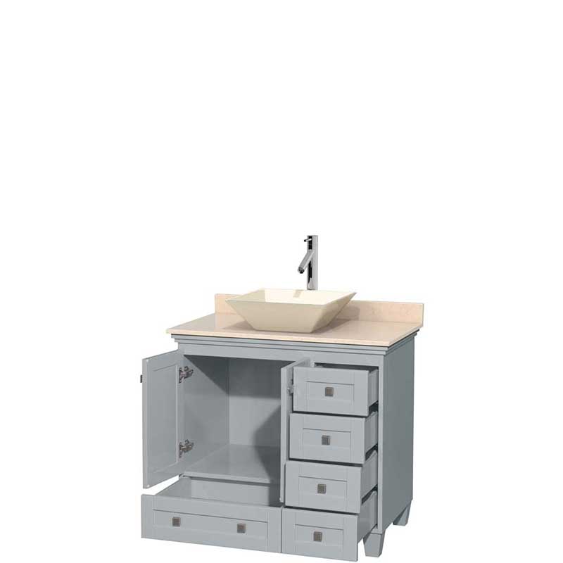 Acclaim 36" Single Bathroom Vanity in Oyster Gray, Ivory Marble Countertop, Pyra Bone Porcelain Sink and No Mirror 2