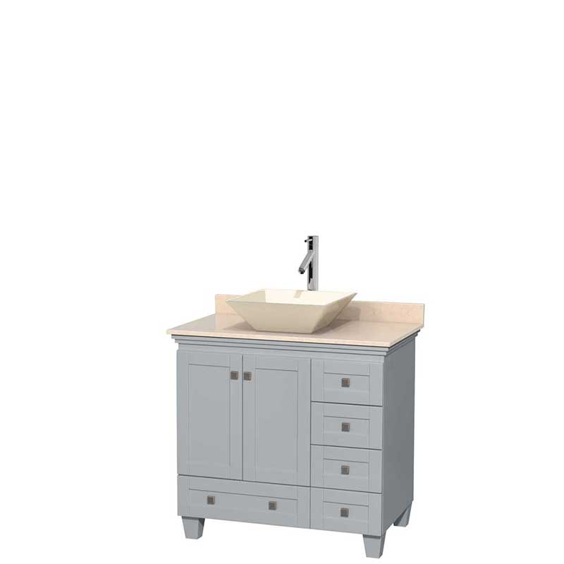 Acclaim 36" Single Bathroom Vanity in Oyster Gray, Ivory Marble Countertop, Pyra Bone Porcelain Sink and No Mirror