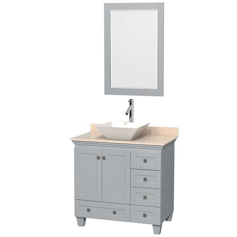 Acclaim 36" Single Bathroom Vanity in Oyster Gray, Ivory Marble Countertop, Pyra White Porcelain Sink and 24" Mirror