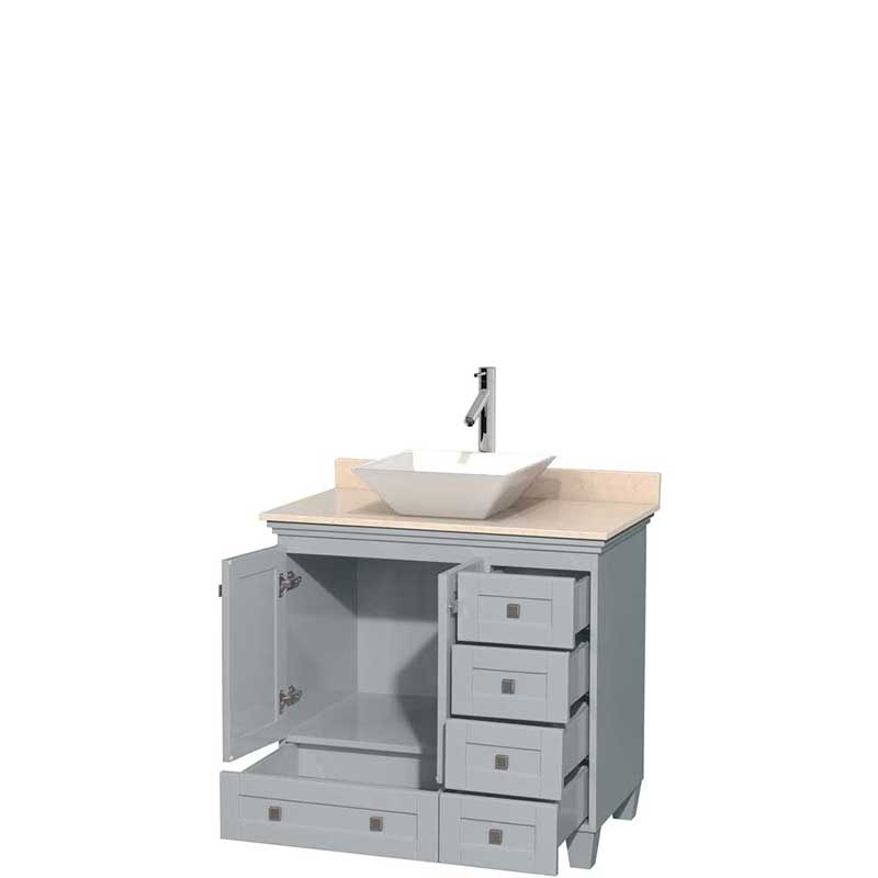 Acclaim 36" Single Bathroom Vanity in Oyster Gray, Ivory Marble Countertop, Pyra White Porcelain Sink and No Mirror 2