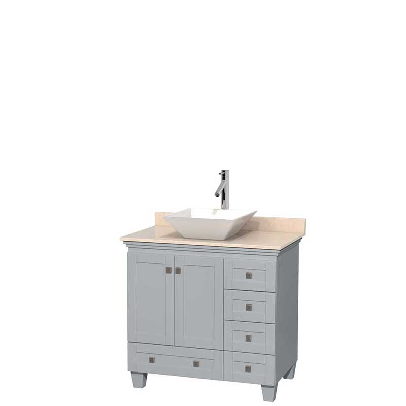 Acclaim 36" Single Bathroom Vanity in Oyster Gray, Ivory Marble Countertop, Pyra White Porcelain Sink and No Mirror