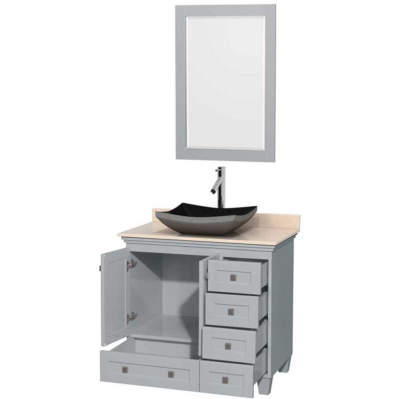 Acclaim 36" Single Bathroom Vanity in Oyster Gray, Ivory Marble Countertop, Altair Black Granite Sink and 24" Mirror 2