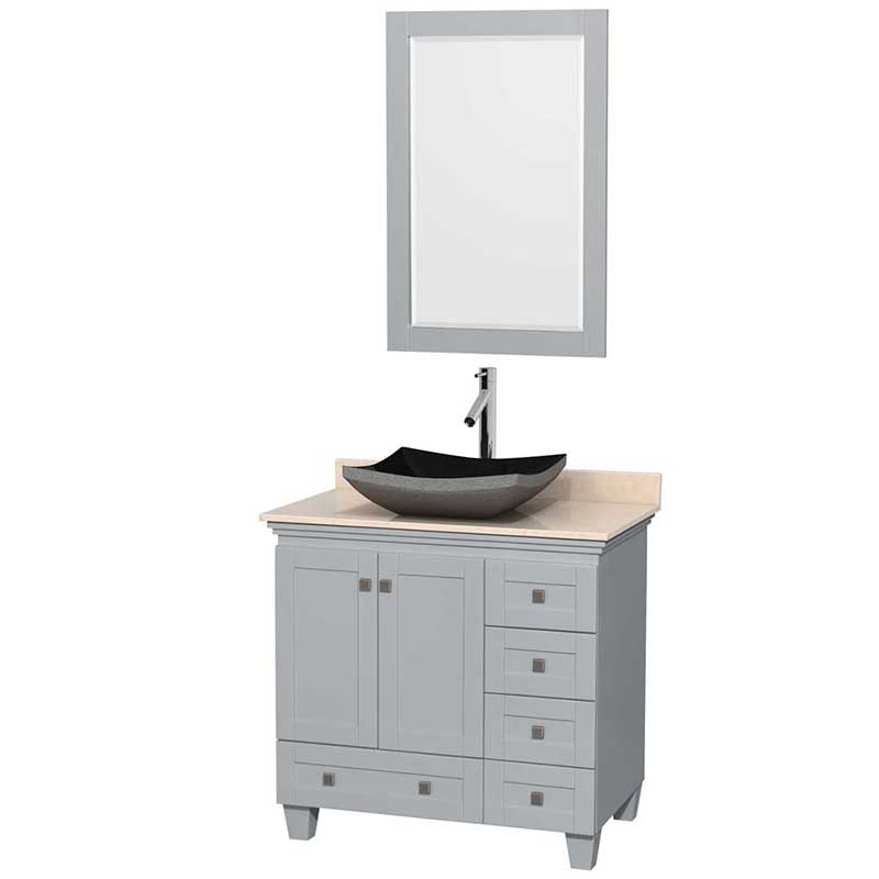 Acclaim 36" Single Bathroom Vanity in Oyster Gray, Ivory Marble Countertop, Altair Black Granite Sink and 24" Mirror