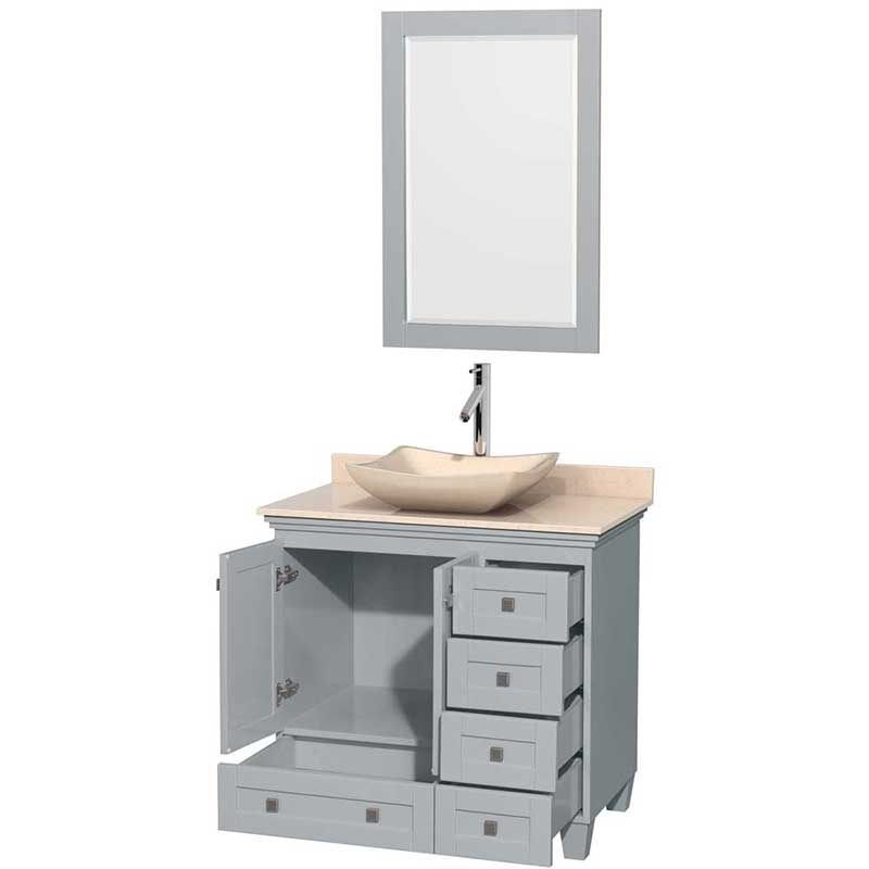 Acclaim 36" Single Bathroom Vanity in Oyster Gray, Ivory Marble Countertop, Avalon Ivory Marble Sink and 24" Mirror 2