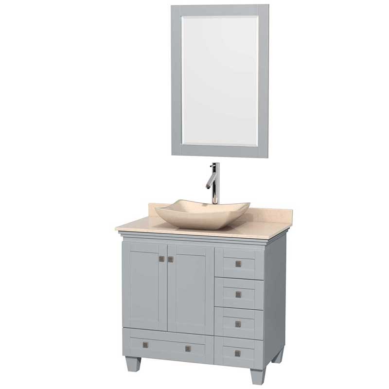 Acclaim 36" Single Bathroom Vanity in Oyster Gray, Ivory Marble Countertop, Avalon Ivory Marble Sink and 24" Mirror