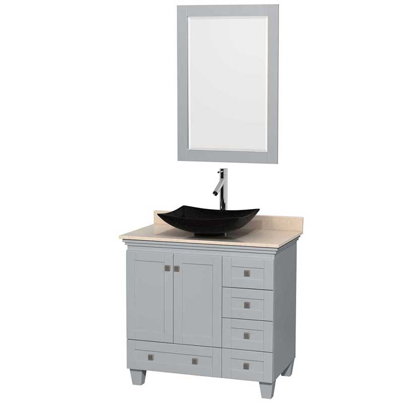 Acclaim 36" Single Bathroom Vanity in Oyster Gray, Ivory Marble Countertop, Arista Black Granite Sink and 24" Mirror
