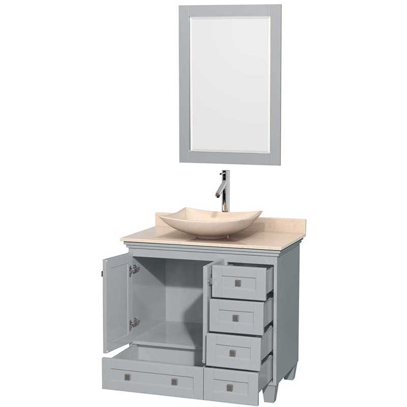 Acclaim 36" Single Bathroom Vanity in Oyster Gray, Ivory Marble Countertop, Arista Ivory Marble Sink and 24" Mirror 2