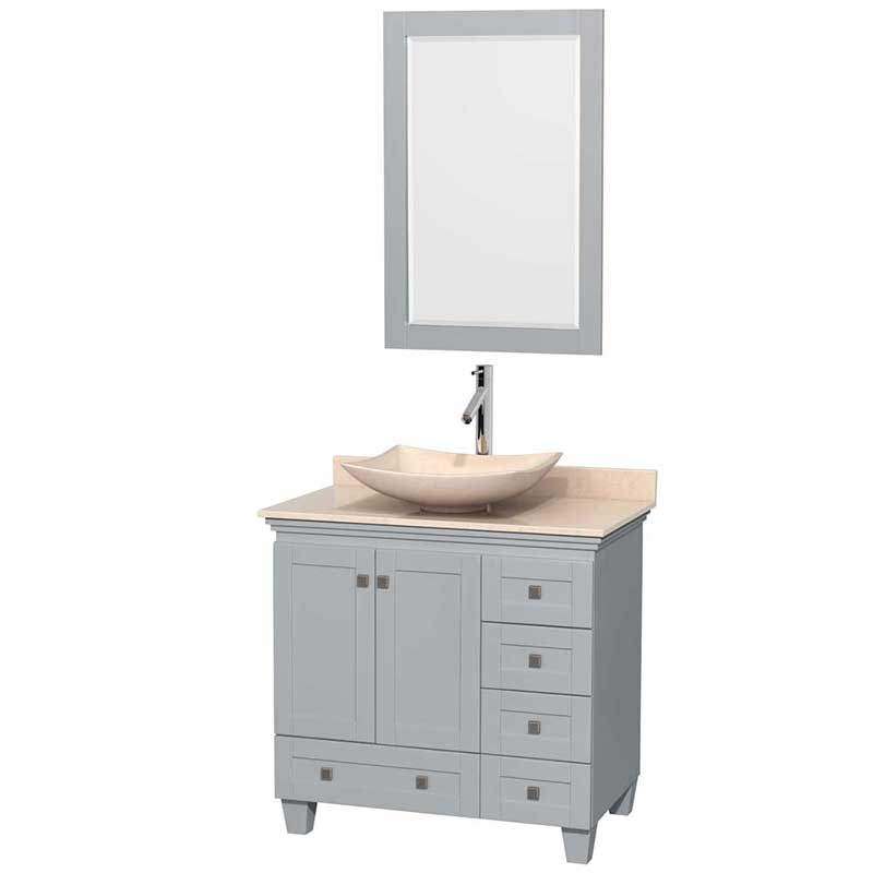 Acclaim 36" Single Bathroom Vanity in Oyster Gray, Ivory Marble Countertop, Arista Ivory Marble Sink and 24" Mirror