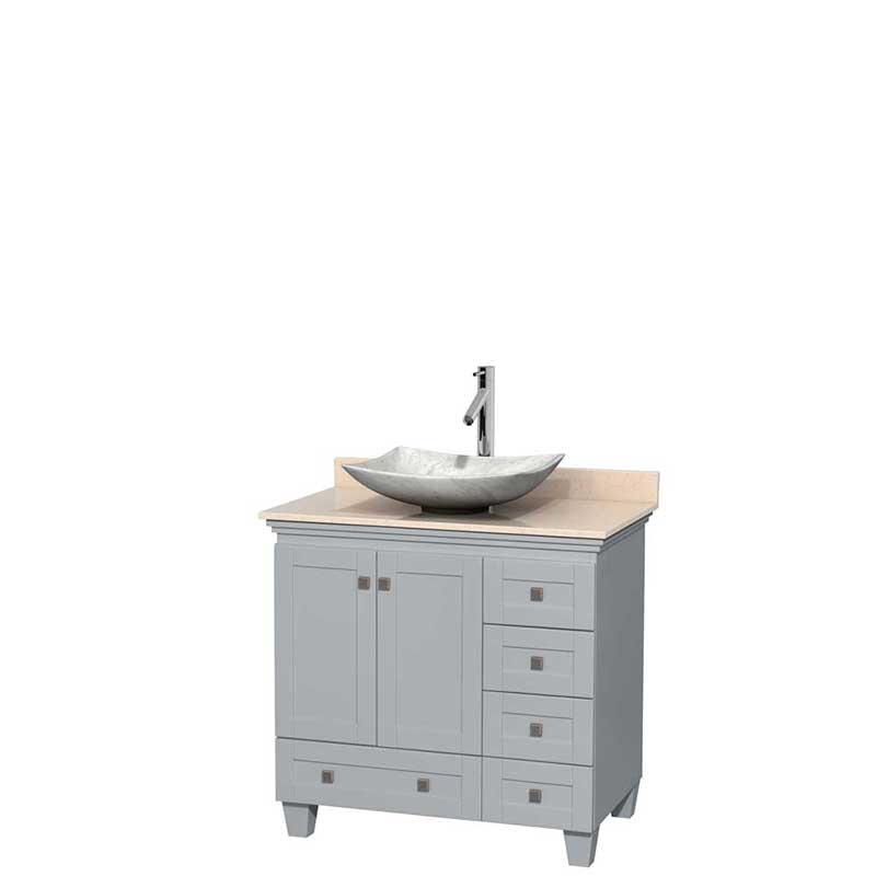 Acclaim 36" Single Bathroom Vanity in Oyster Gray, Ivory Marble Countertop, Arista White Carrera Marble Sink and No Mirror