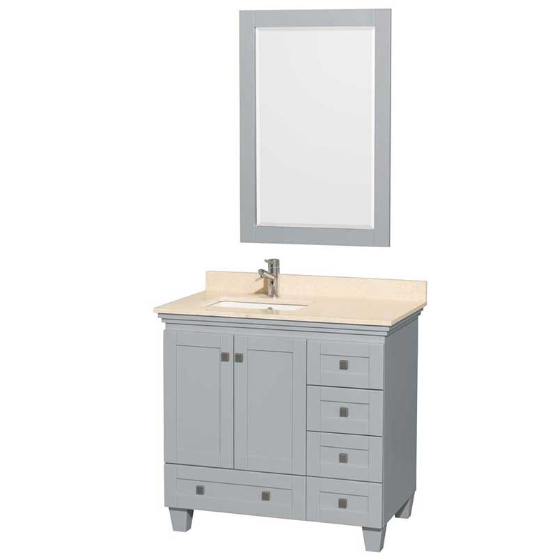 Acclaim 36" Single Bathroom Vanity in Oyster Gray, Ivory Marble Countertop, Undermount Square Sink and 24" Mirror