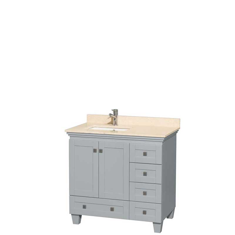 Acclaim 36" Single Bathroom Vanity in Oyster Gray, Ivory Marble Countertop, Undermount Square Sink and No Mirror