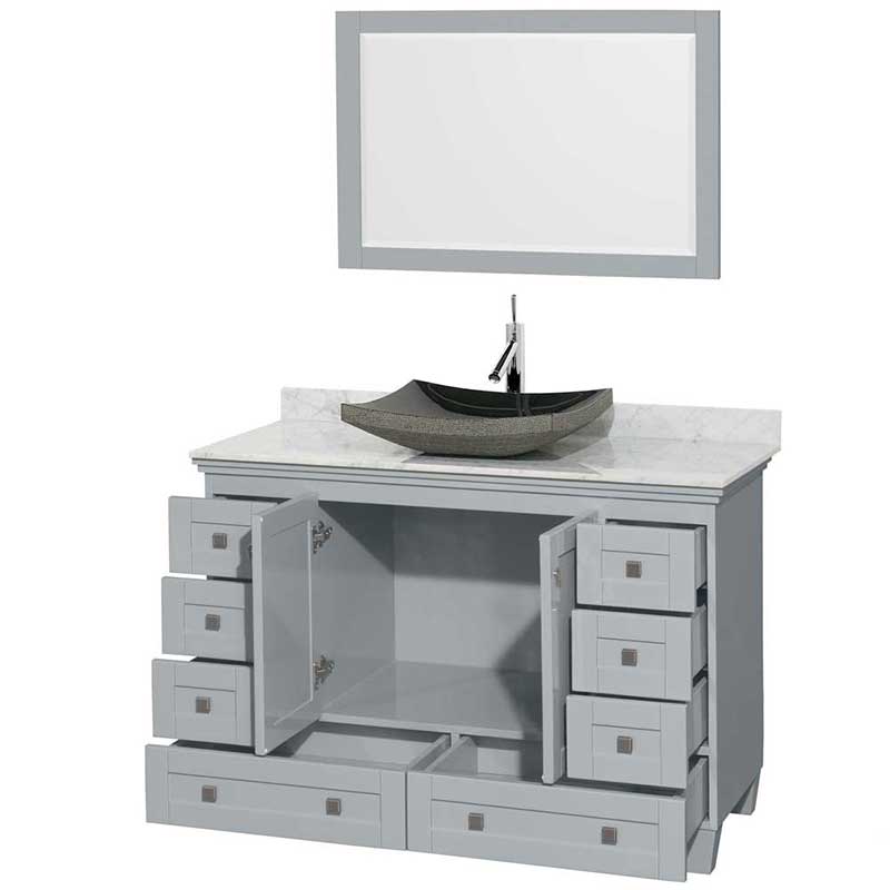 Acclaim 48" Single Bathroom Vanity in Oyster Gray, White Carrera Marble Countertop, Altair Black Granite Sink and 24" Mirror 2