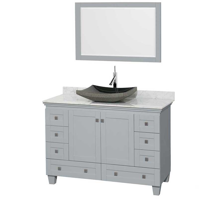 Acclaim 48" Single Bathroom Vanity in Oyster Gray, White Carrera Marble Countertop, Altair Black Granite Sink and 24" Mirror