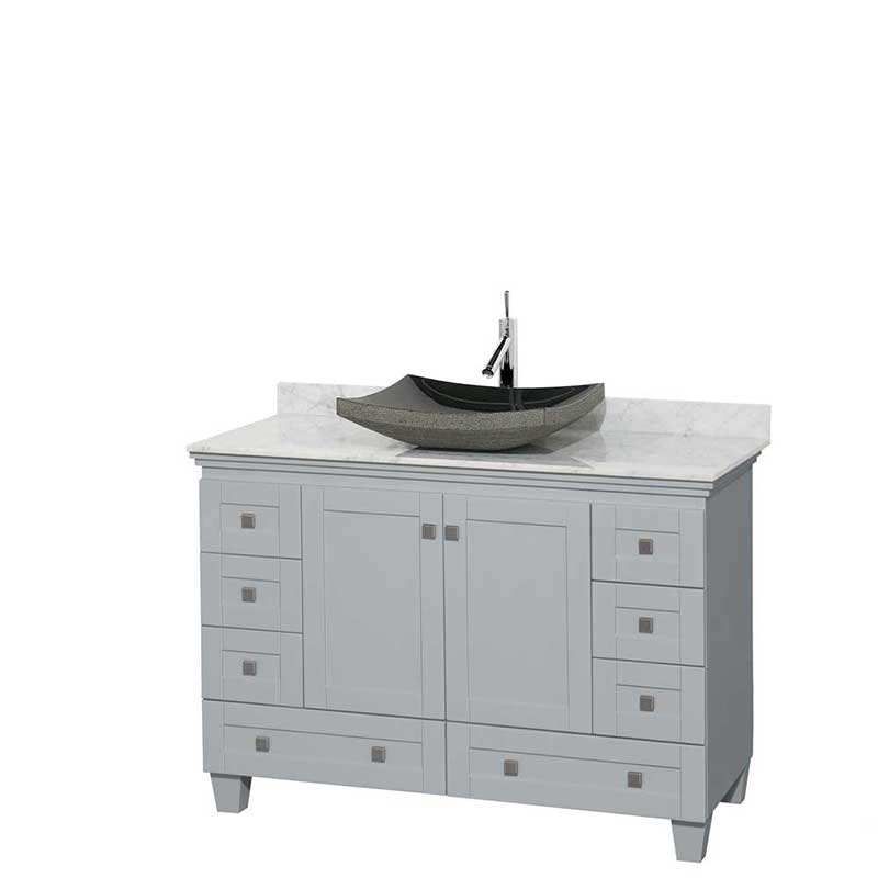 Acclaim 48" Single Bathroom Vanity in Oyster Gray, White Carrera Marble Countertop, Altair Black Granite Sink and No Mirror