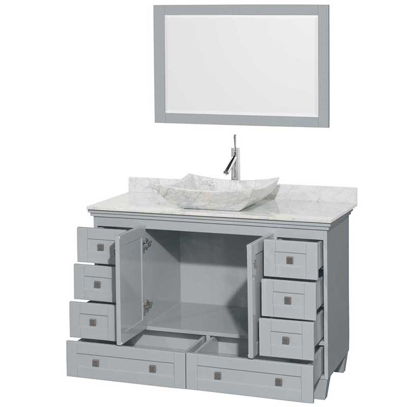 Acclaim 48" Single Bathroom Vanity in Oyster Gray, White Carrera Marble Countertop, Avalon White Carrera Marble Sink and 24" Mirror 2