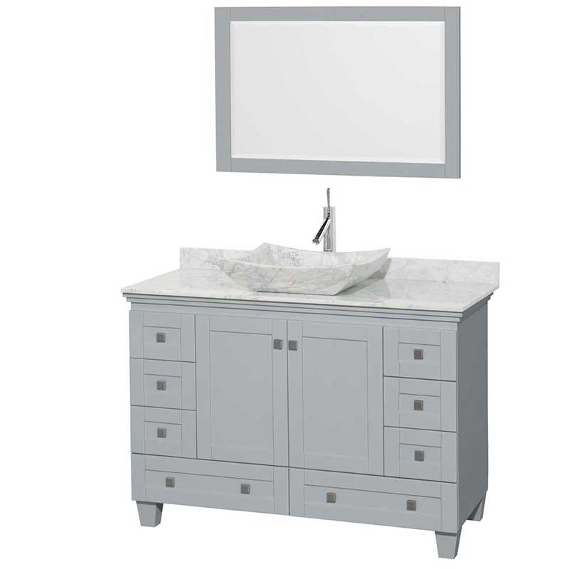 Acclaim 48" Single Bathroom Vanity in Oyster Gray, White Carrera Marble Countertop, Avalon White Carrera Marble Sink and 24" Mirror