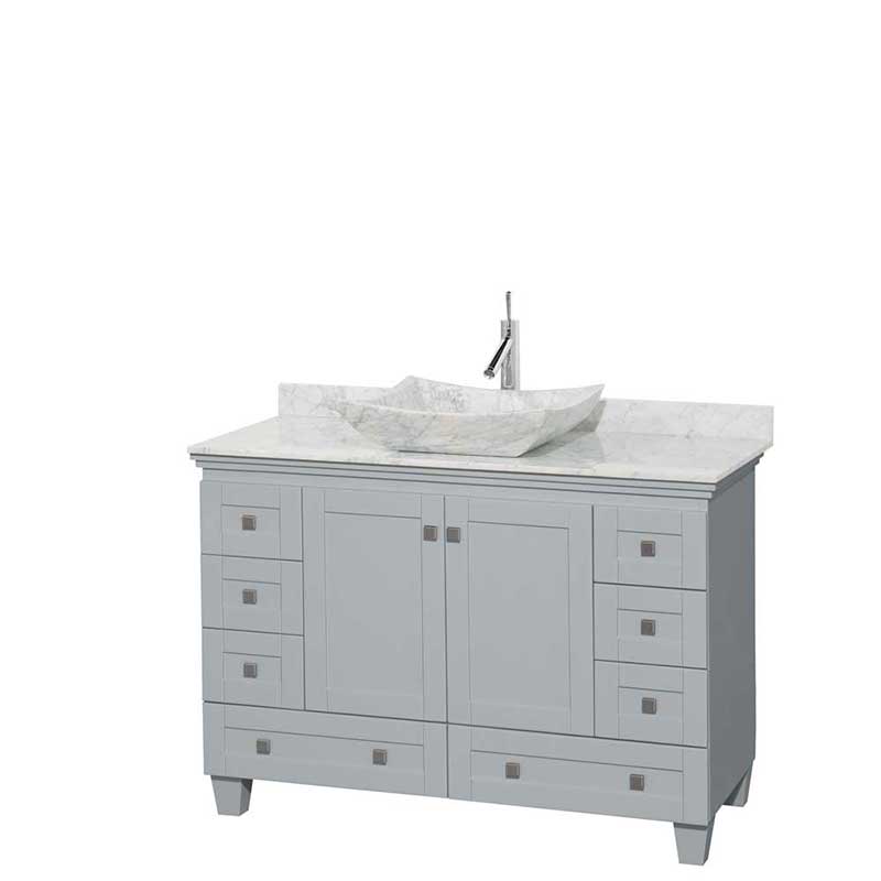 Acclaim 48" Single Bathroom Vanity in Oyster Gray, White Carrera Marble Countertop, Avalon White Carrera Marble Sink and No Mirror