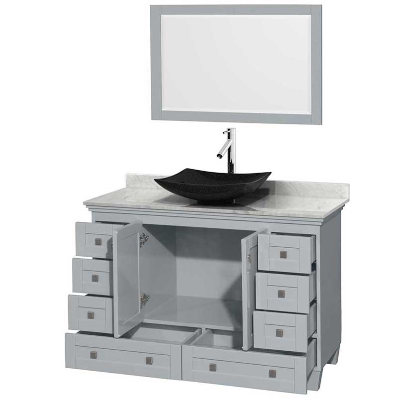 Acclaim 48" Single Bathroom Vanity in Oyster Gray, White Carrera Marble Countertop, Arista Black Granite Sink and 24" Mirror 2