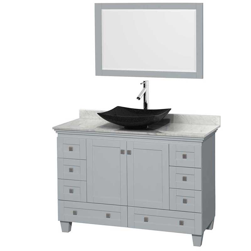 Acclaim 48" Single Bathroom Vanity in Oyster Gray, White Carrera Marble Countertop, Arista Black Granite Sink and 24" Mirror