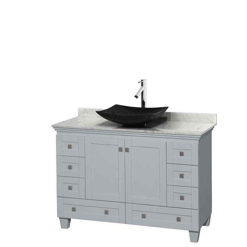 Acclaim 48" Single Bathroom Vanity in Oyster Gray, White Carrera Marble Countertop, Arista Black Granite Sink and No Mirror