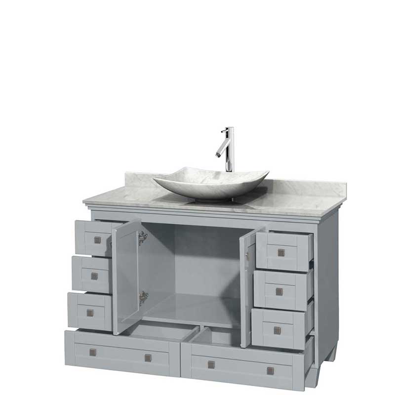 Acclaim 48" Single Bathroom Vanity in Oyster Gray, White Carrera Marble Countertop, Arista White Carrera Marble Sink and No Mirror 2